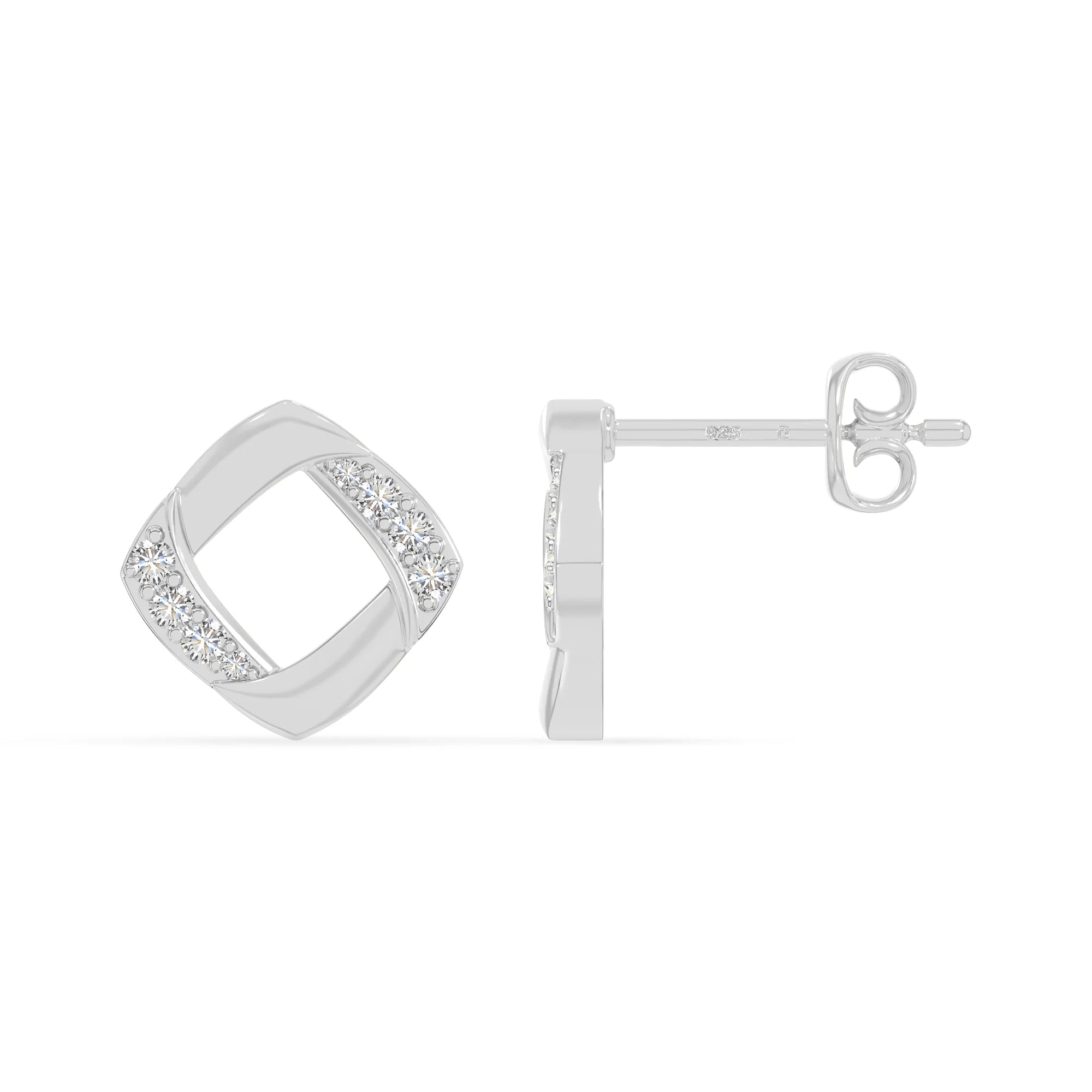 moissanite square stud earrings in sterling silver 