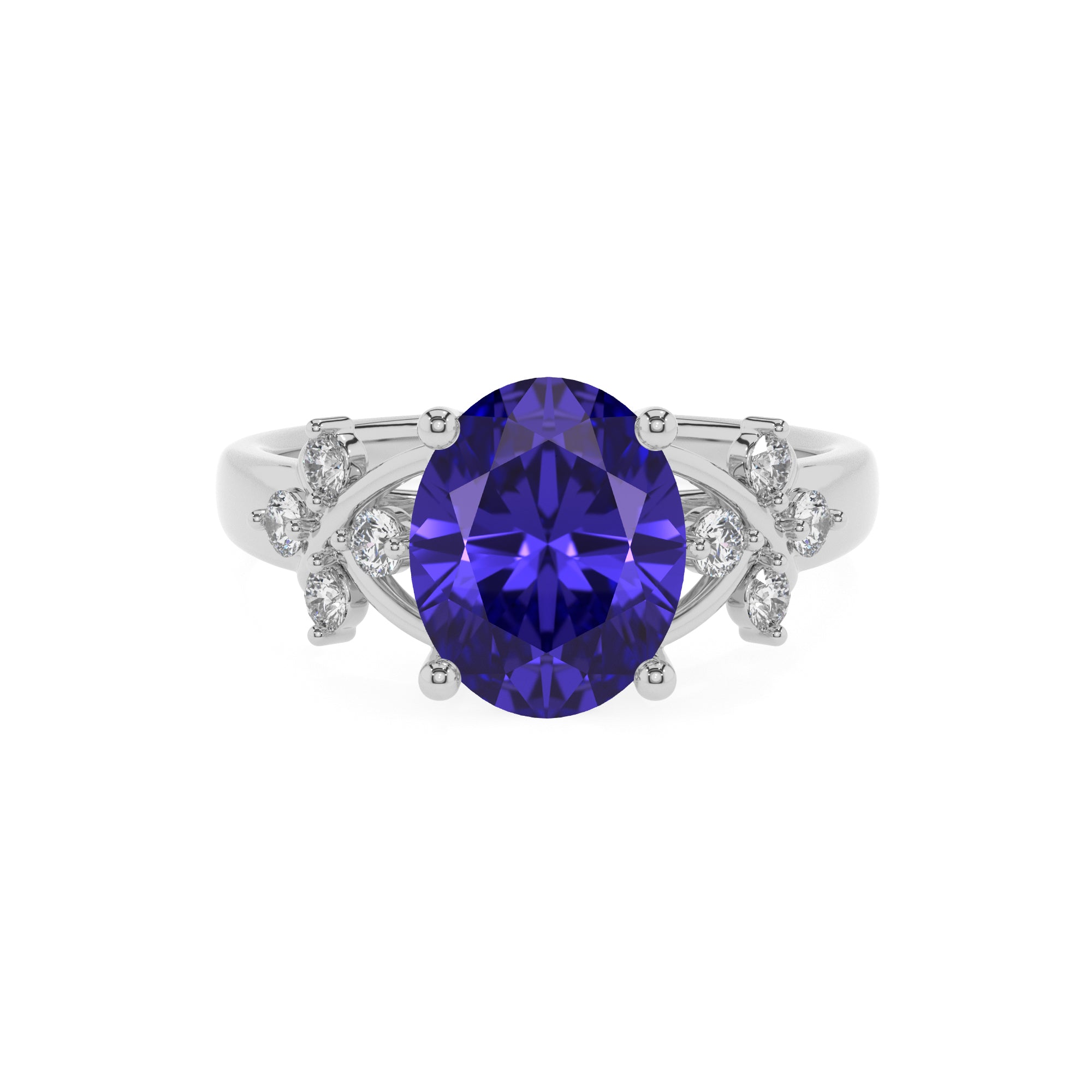 lab-grown tanzanite oval criss cross solitaire engagement ring