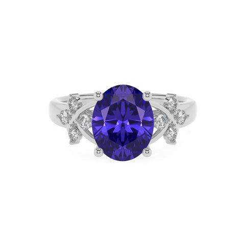 lab-grown tanzanite oval criss cross solitaire engagement ring