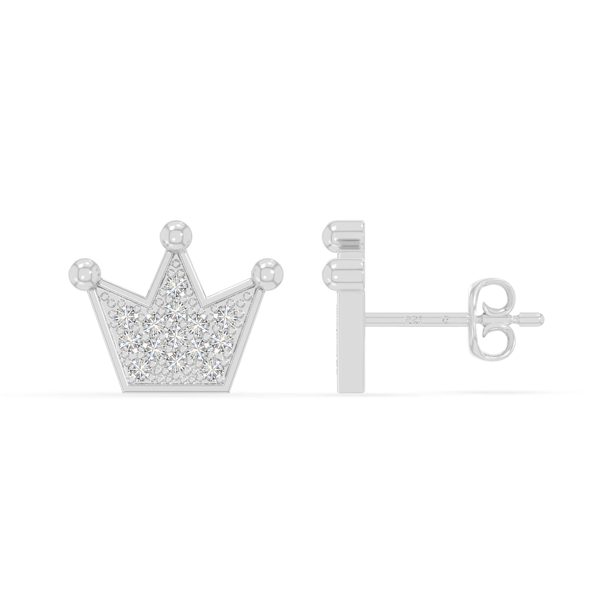 moissanite crown stud earrings in sterling silver 