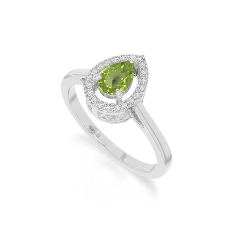 natural peridot solitaire halo engagement rings in sterling silver 