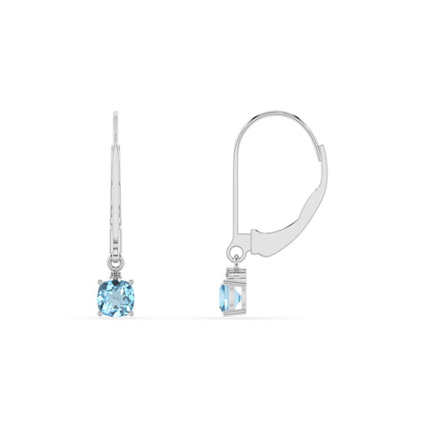 lab grown aquamarine cushion dangle earrings with moissanite 