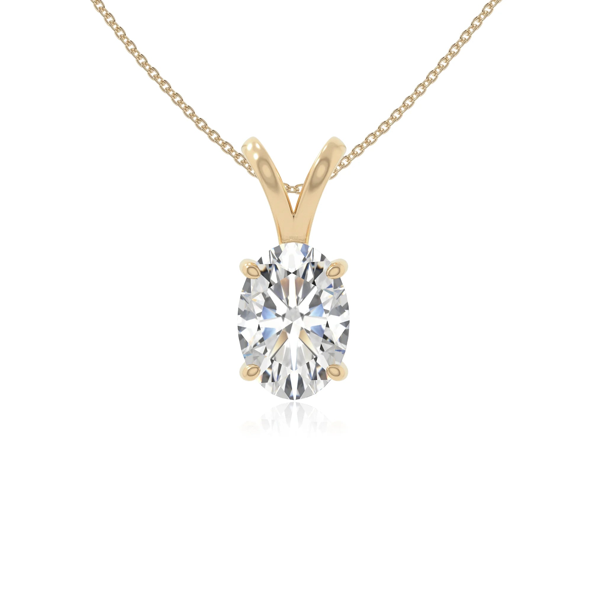 moissanite v-bale solitaire necklaces in yellow gold vermeil 
