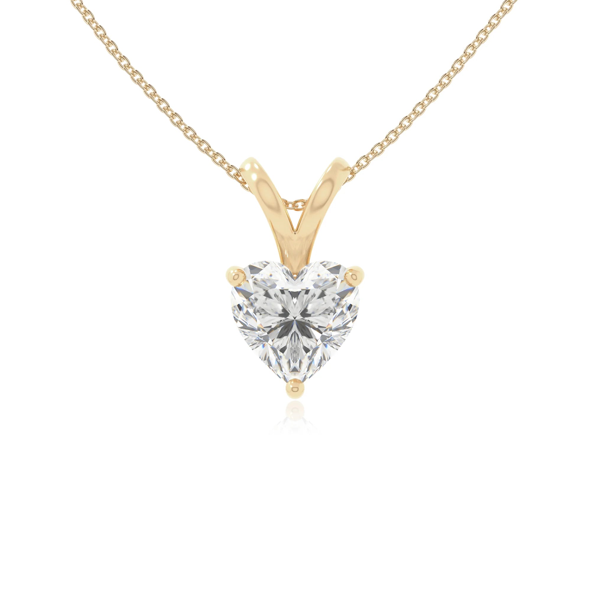 moissanite v-bale solitaire necklaces in yellow gold vermeil 