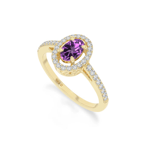 natural amethyst solitaire halo engagement rings in yellow gold vermeil