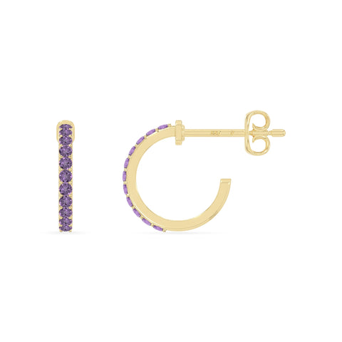 natural amethyst hoop earrings in yellow gold vermeil 