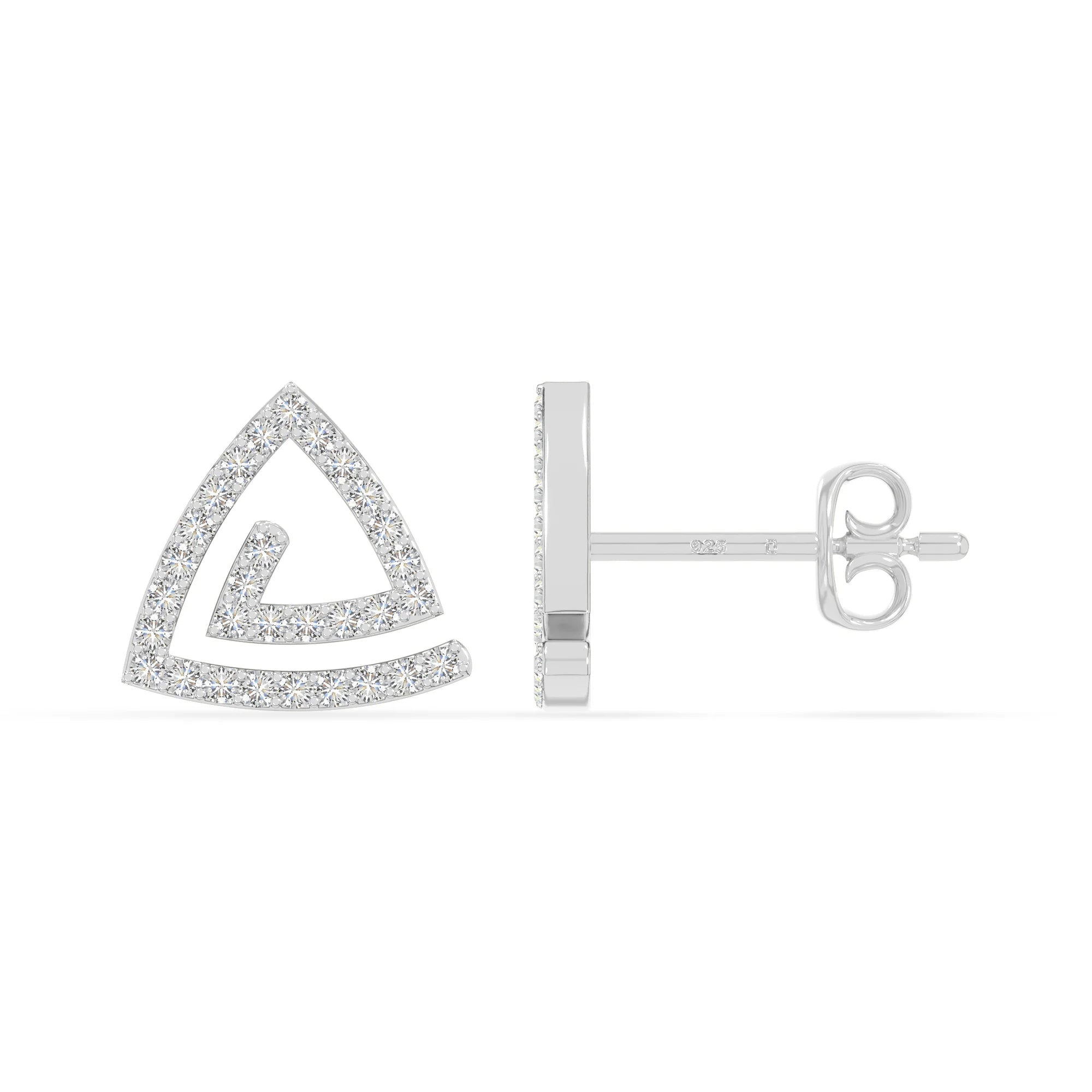 moissanite triangle stud earrings in sterling silver 