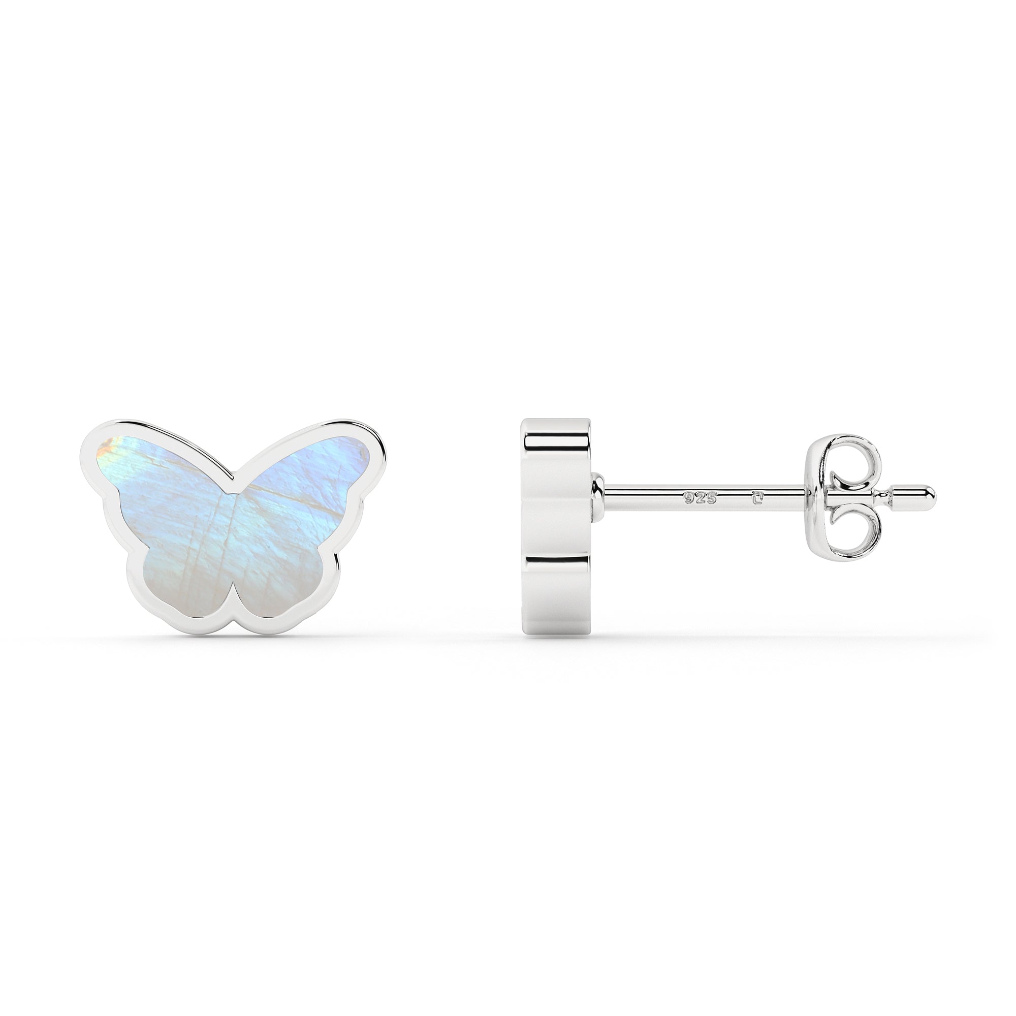 natural rainbow moonstone butterfly shape stud earrings