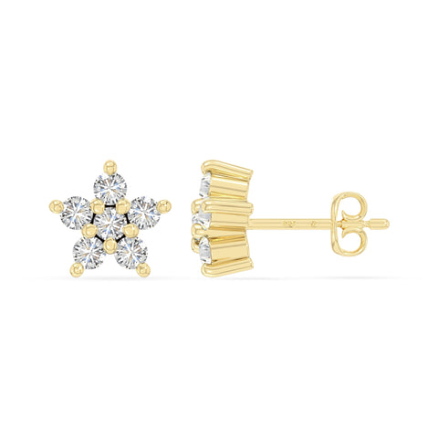 moissanite flower stud earrings in yellow gold vermeil 