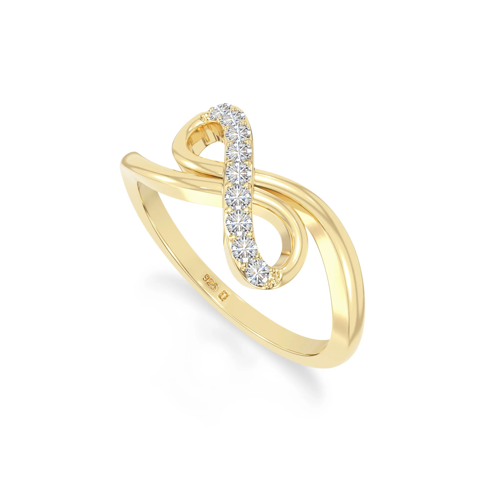 natural moissanite infinity promise rings in yellow gold vermeil