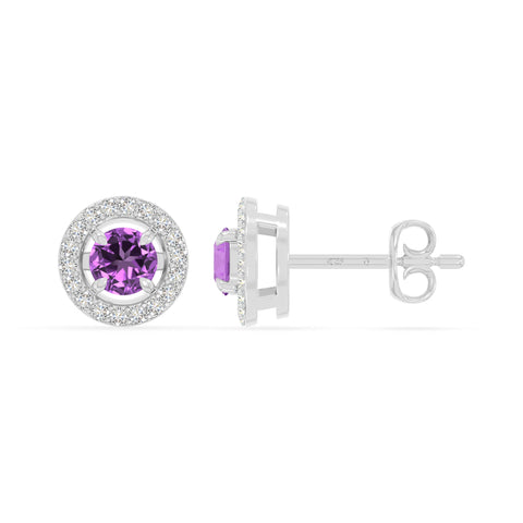 natural amethyst halo stud earrings in sterling silver 