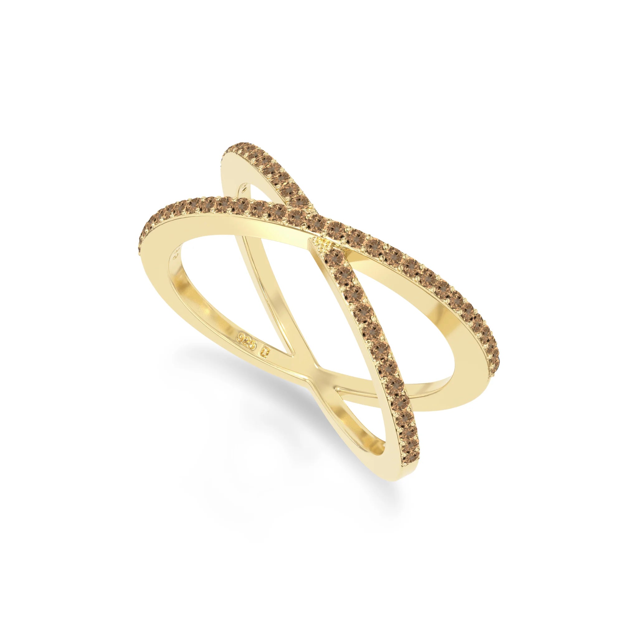 natural citrine criss cross band rings in yellow gold vermeil