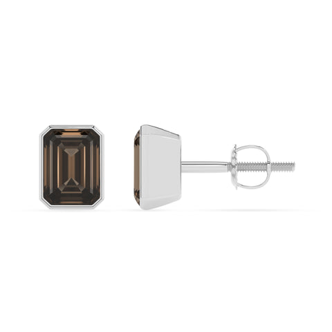 natural smoky quartz emerald cut stud earrings 