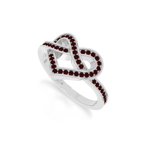 natural garnet infinity knot heart promise rings in sterling silver 
