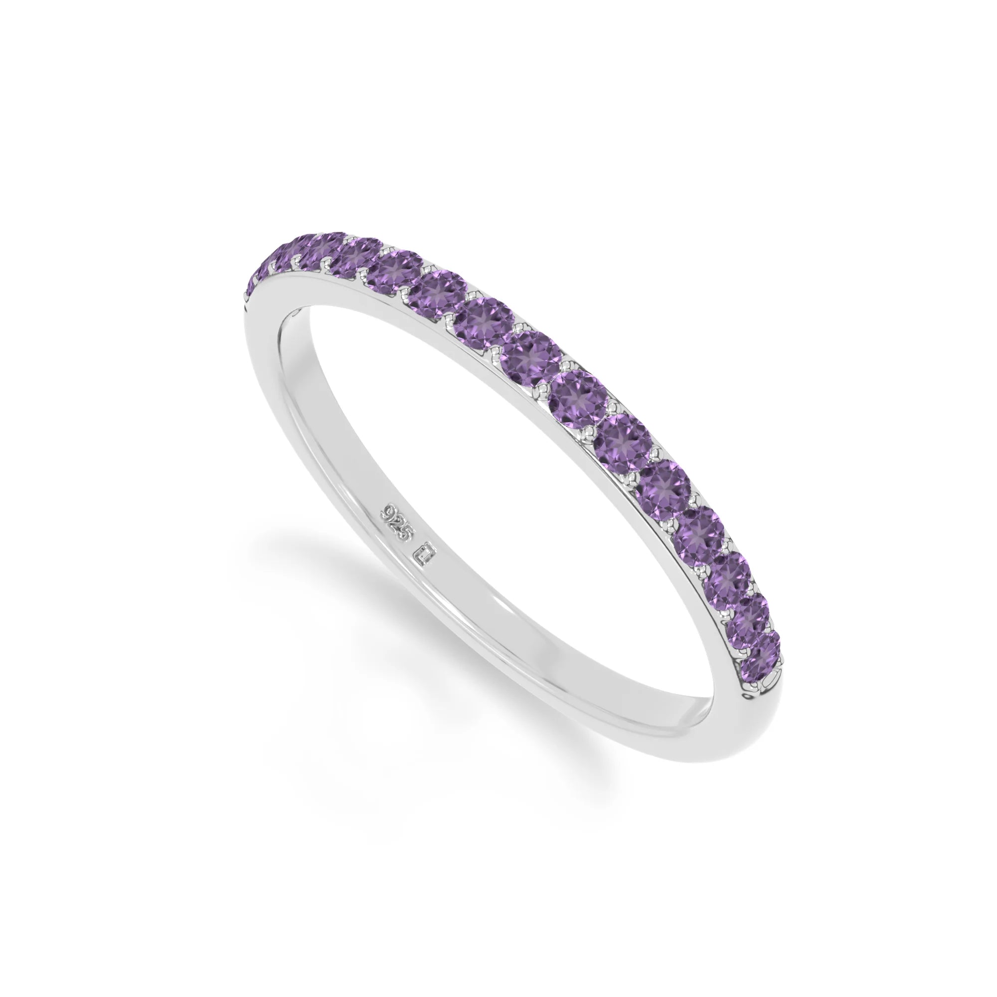natural amethyst half eternity band rings in sterling silver 