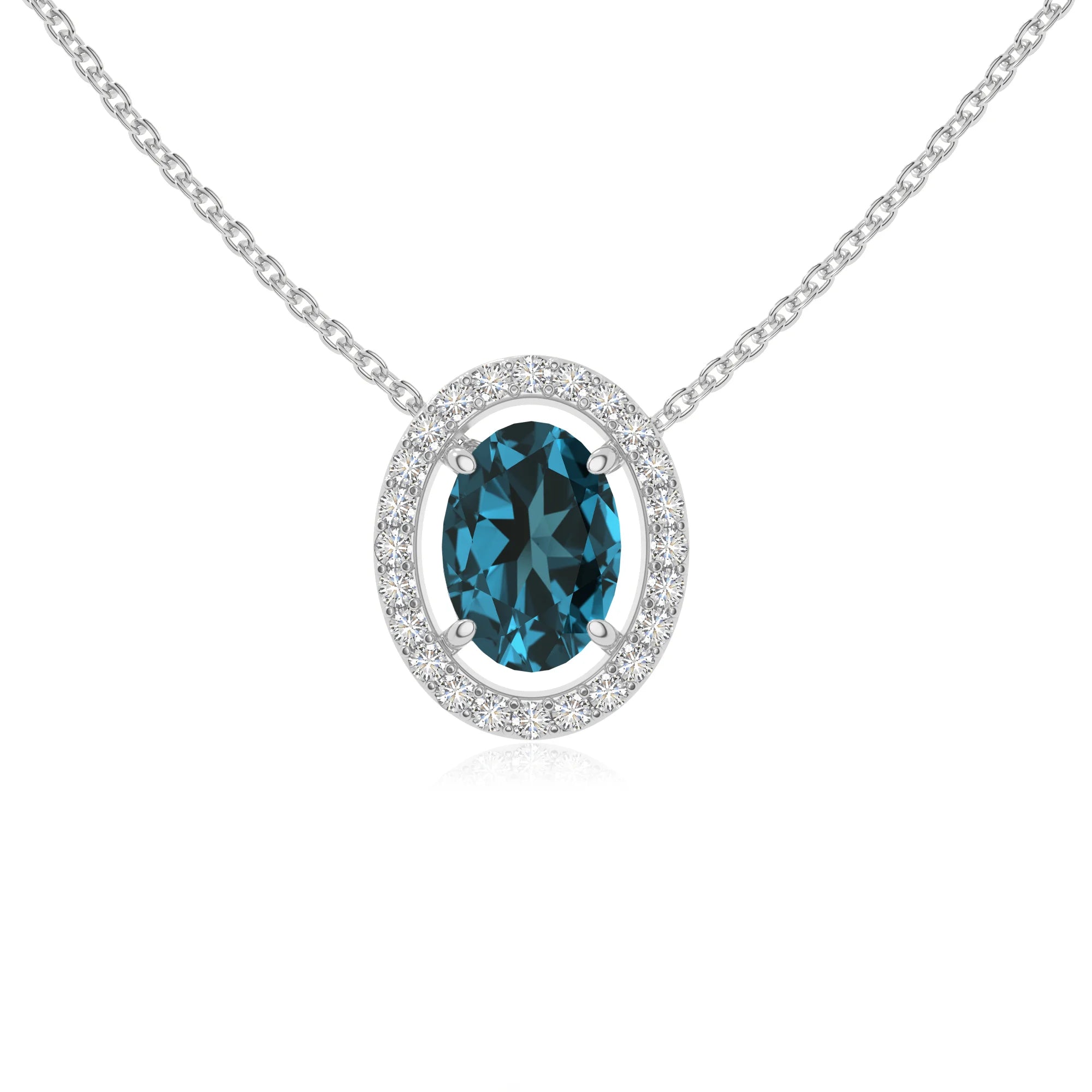 natural london-blue-topaz solitaire halo necklaces in sterling silver 