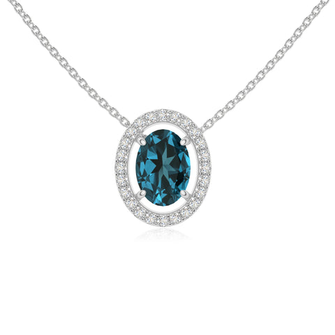 natural london-blue-topaz solitaire halo necklaces in sterling silver 