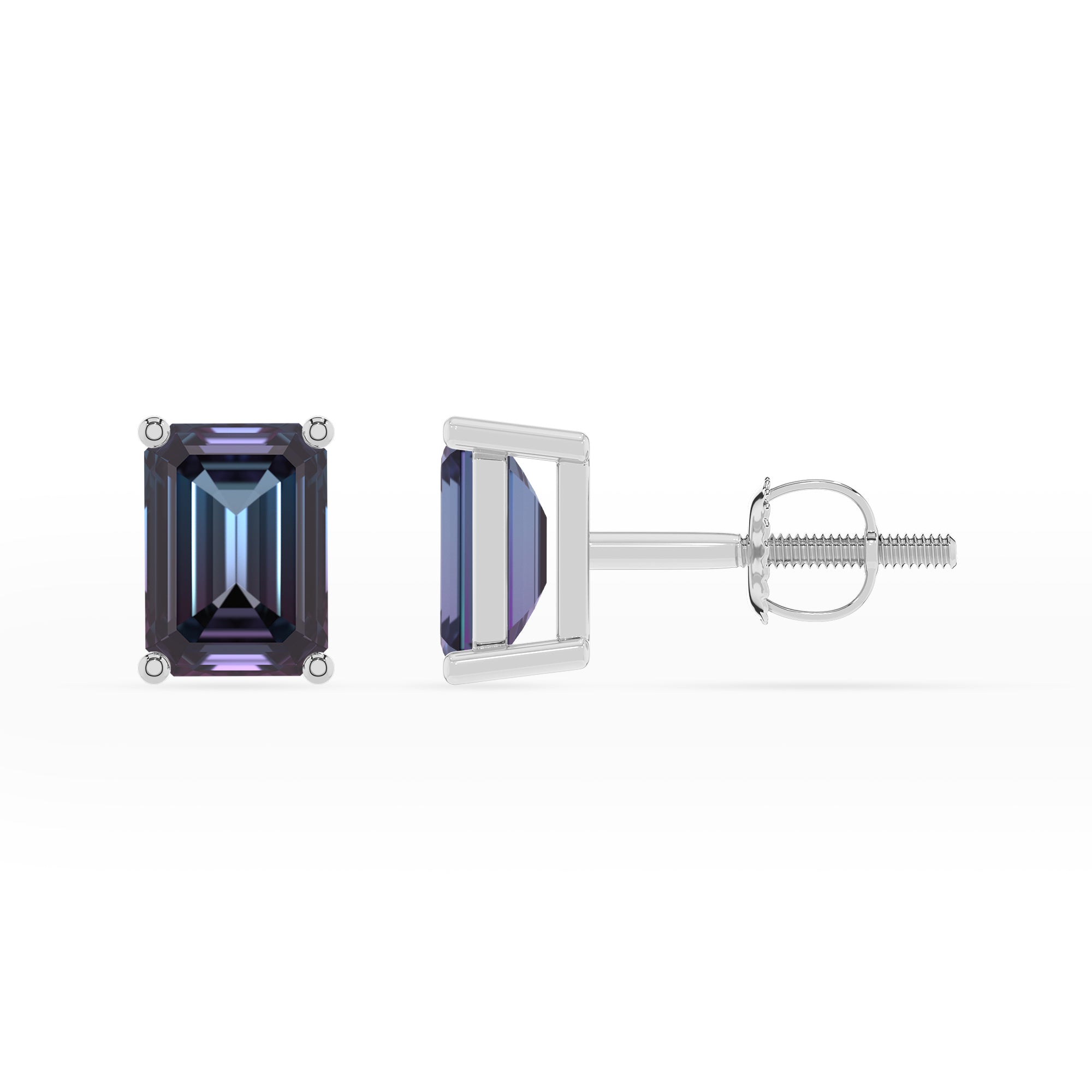 lab grown alexandrite emerald cut stud earrings 