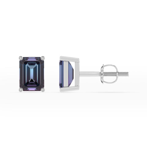 lab grown alexandrite emerald cut stud earrings 