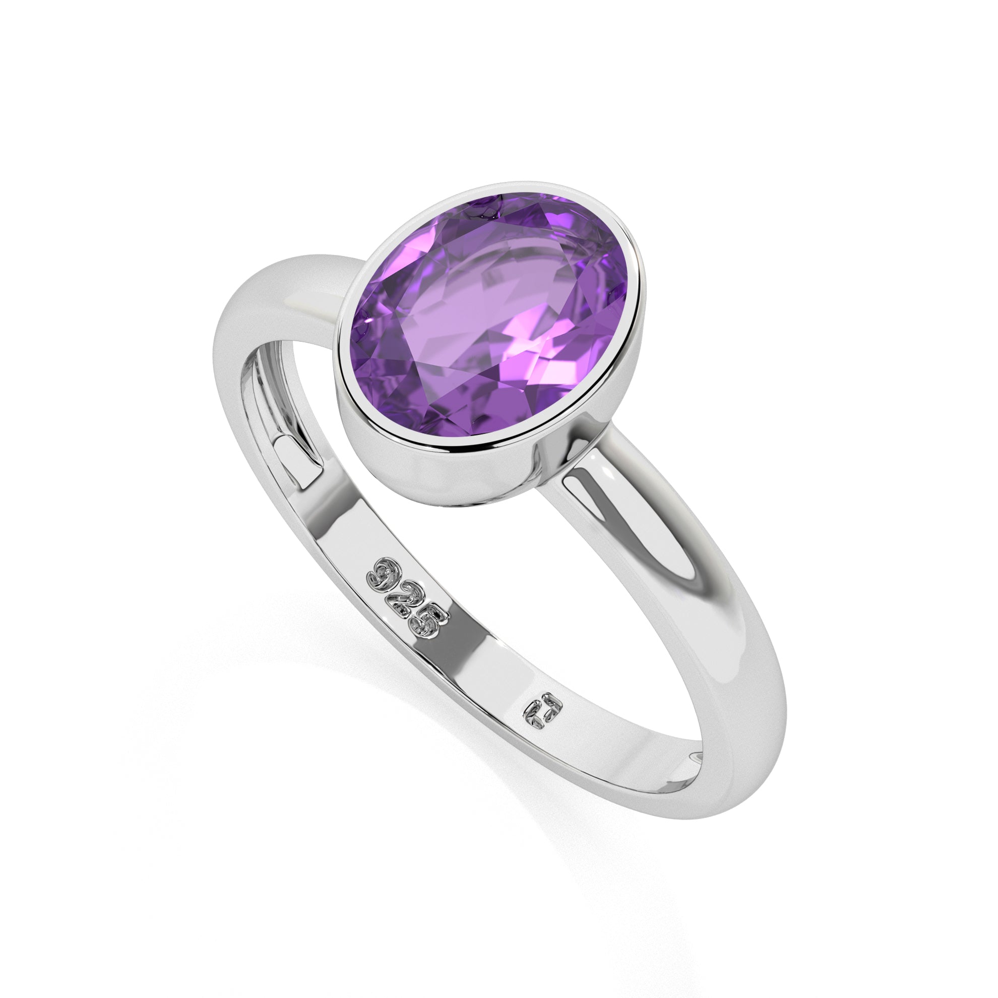 amethyst oval cut stackable bezel-set ring