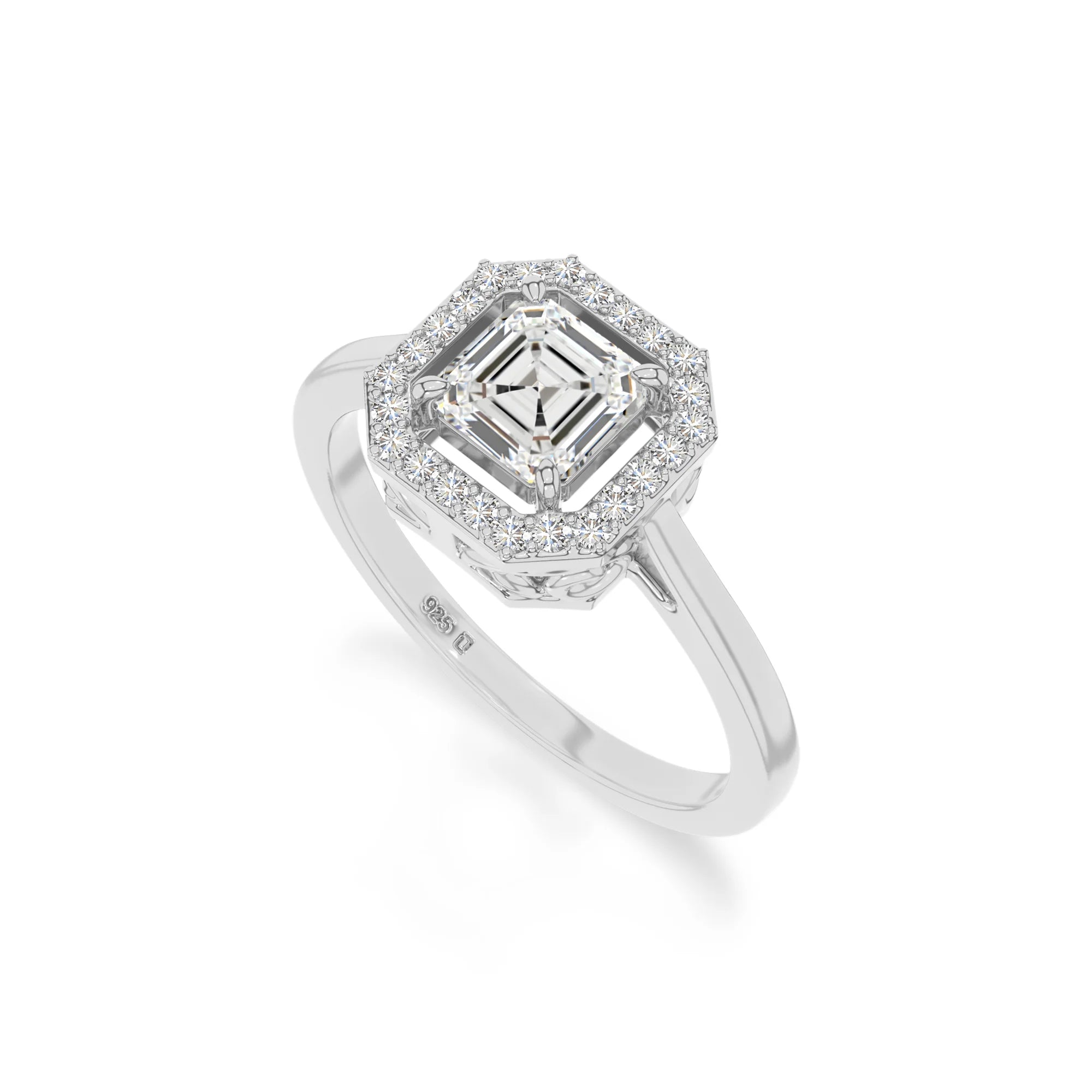 natural moissanite solitaire halo engagement rings in sterling silver 