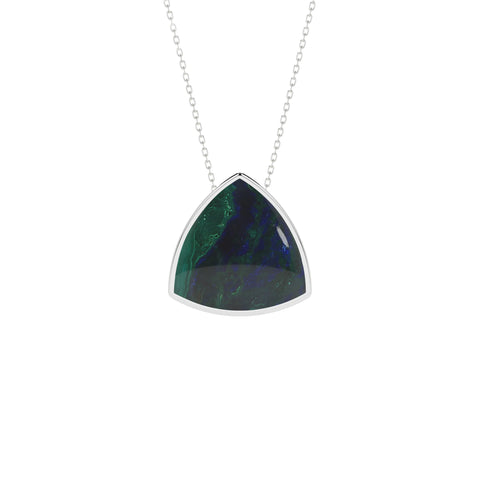natural azurite-malachite trillion shape pendant necklace