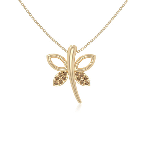 natural citrine dragonfly necklaces in yellow gold vermeil 