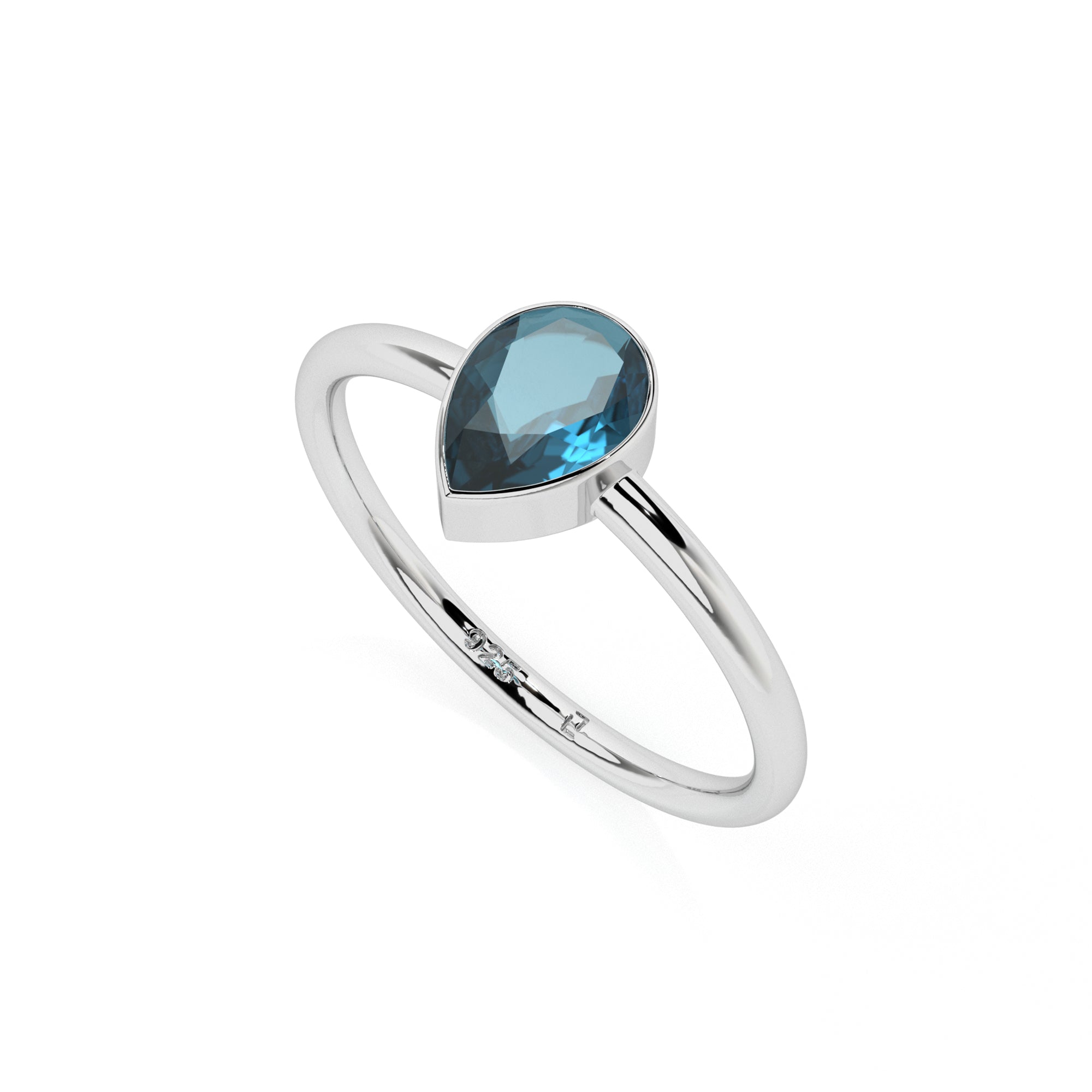 london blue topaz pear cut stackable bezel-set ring