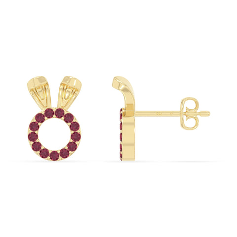 natural ruby bunny-rabit stud earrings in yellow gold vermeil 