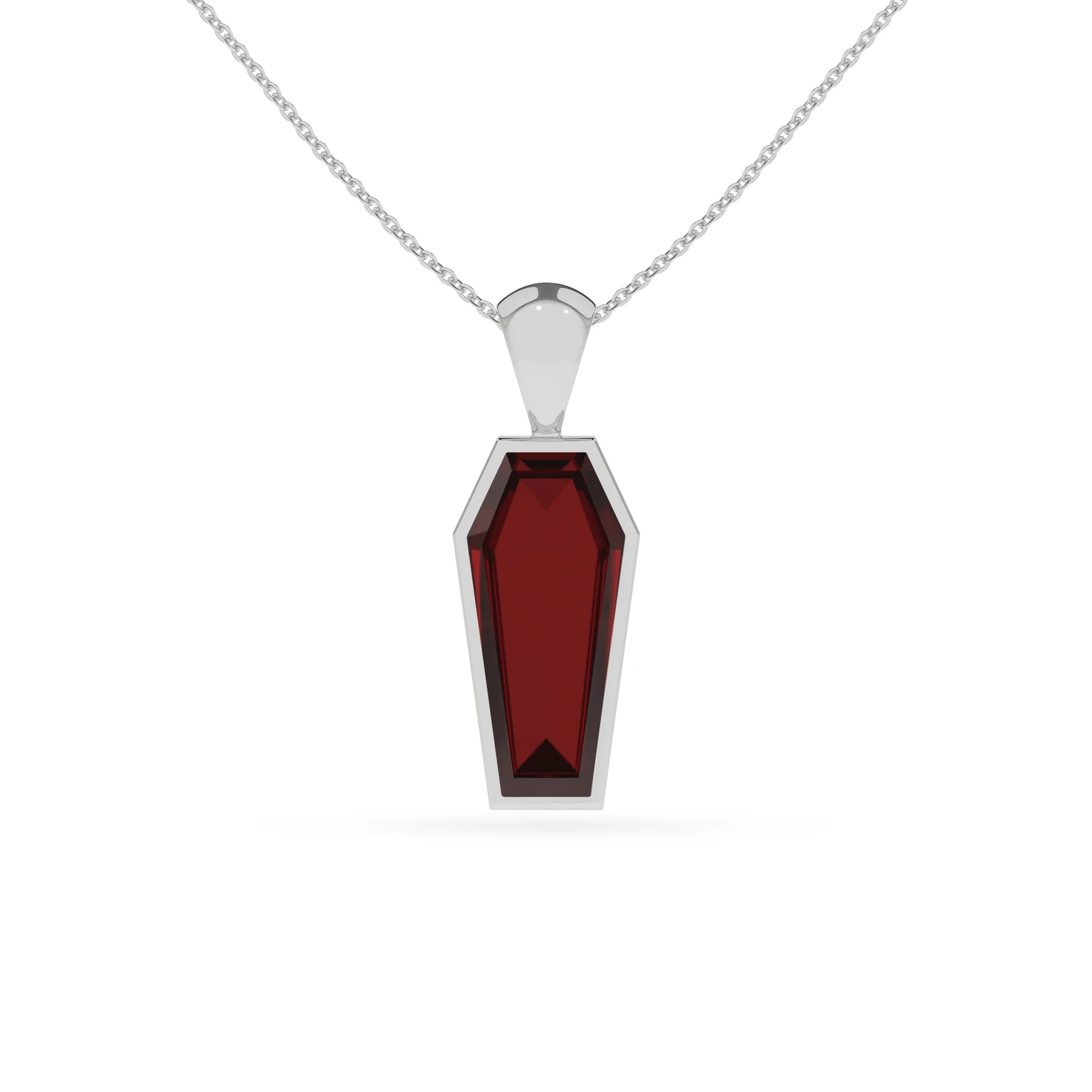 natural red-garnet coffin shape pendant necklace