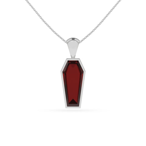 natural red-garnet coffin shape pendant necklace