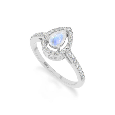 natural rainbow moonstone solitaire halo engagement rings in sterling silver 