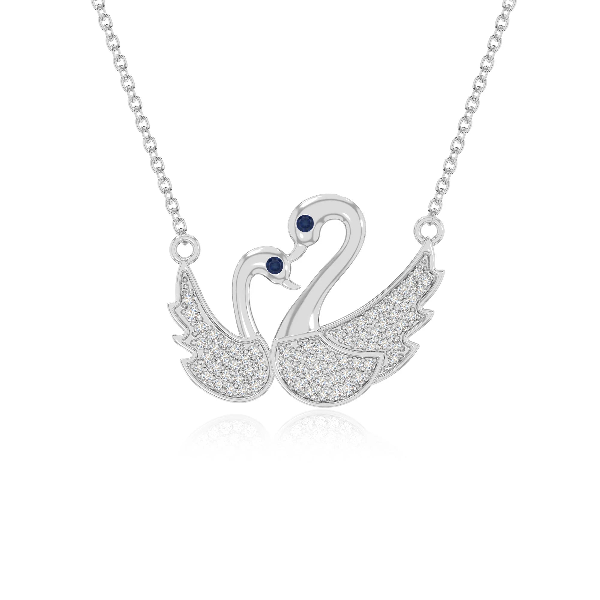 natural blue-sapphire mother child swan necklaces in sterling silver 