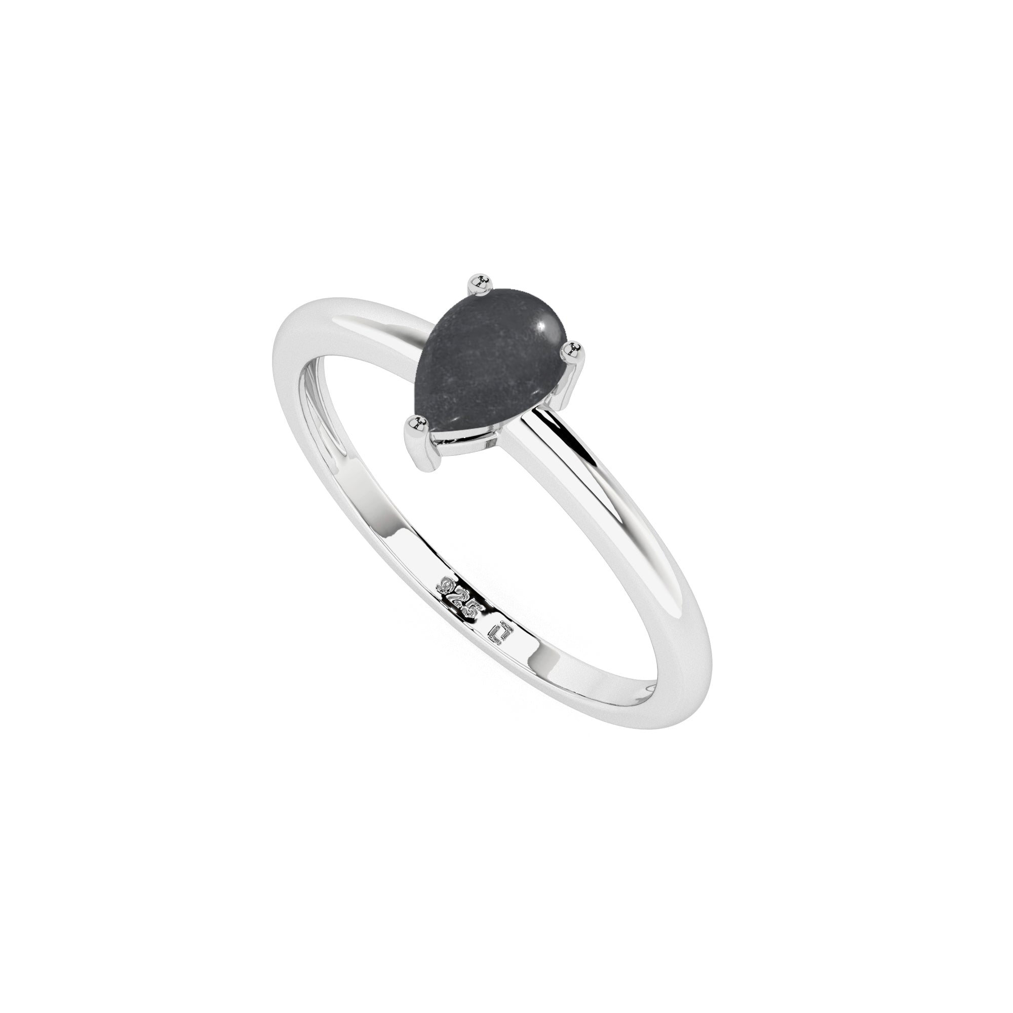 shungite pear cab stackable prong-set ring