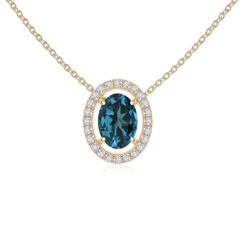 natural london-blue-topaz solitaire halo necklaces in yellow gold vermeil 