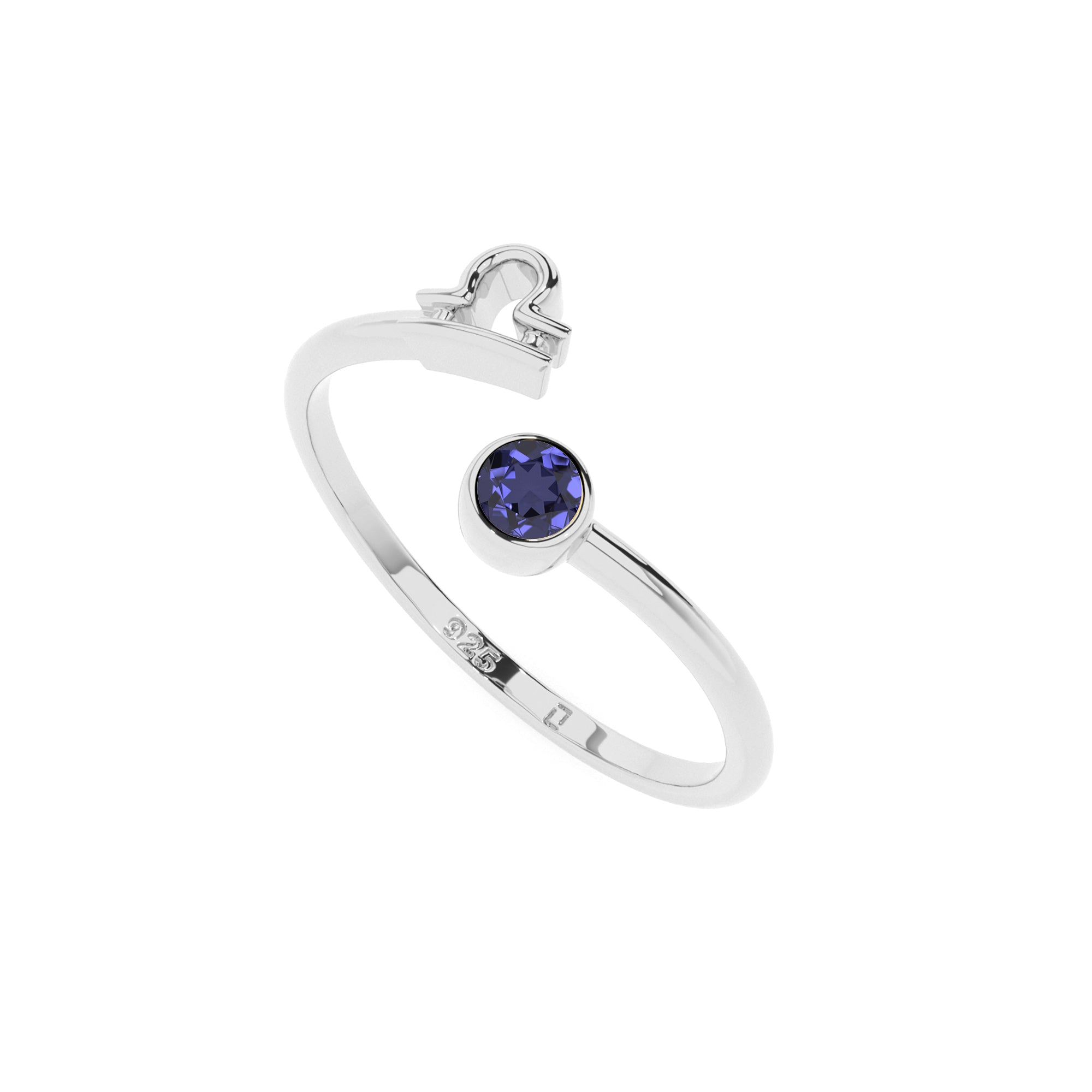 libra zodiac ring with natural iolite