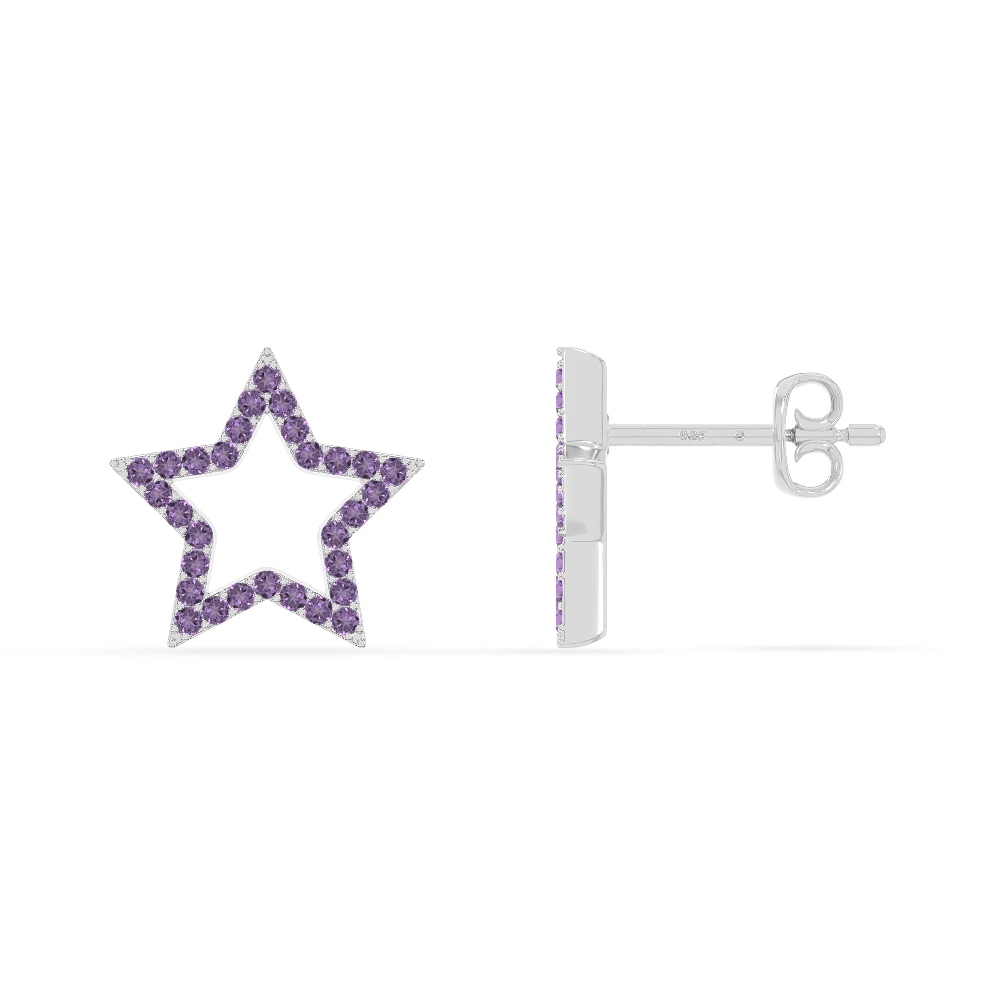 natural amethyst star stud earrings in sterling silver 