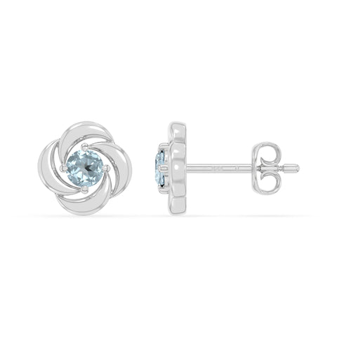 natural aquamarine flower stud earrings in sterling silver 