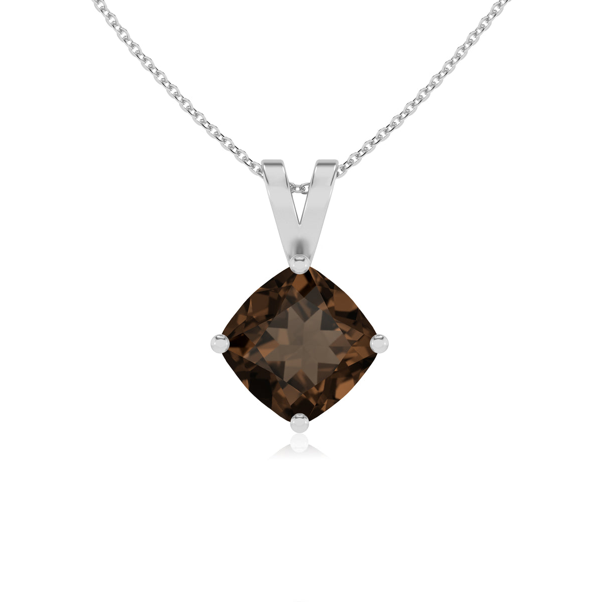 Lab Grown Smoky Quartz Cushion Solitaire V-Bale Pendant Necklace with 18" Chain