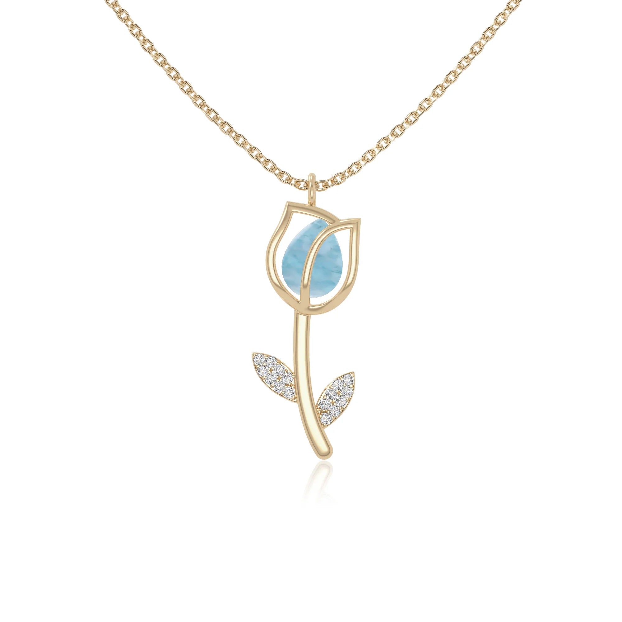 natural larimar tulip necklaces in yellow gold vermeil 