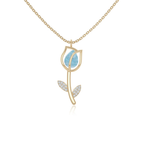 natural larimar tulip necklaces in yellow gold vermeil 