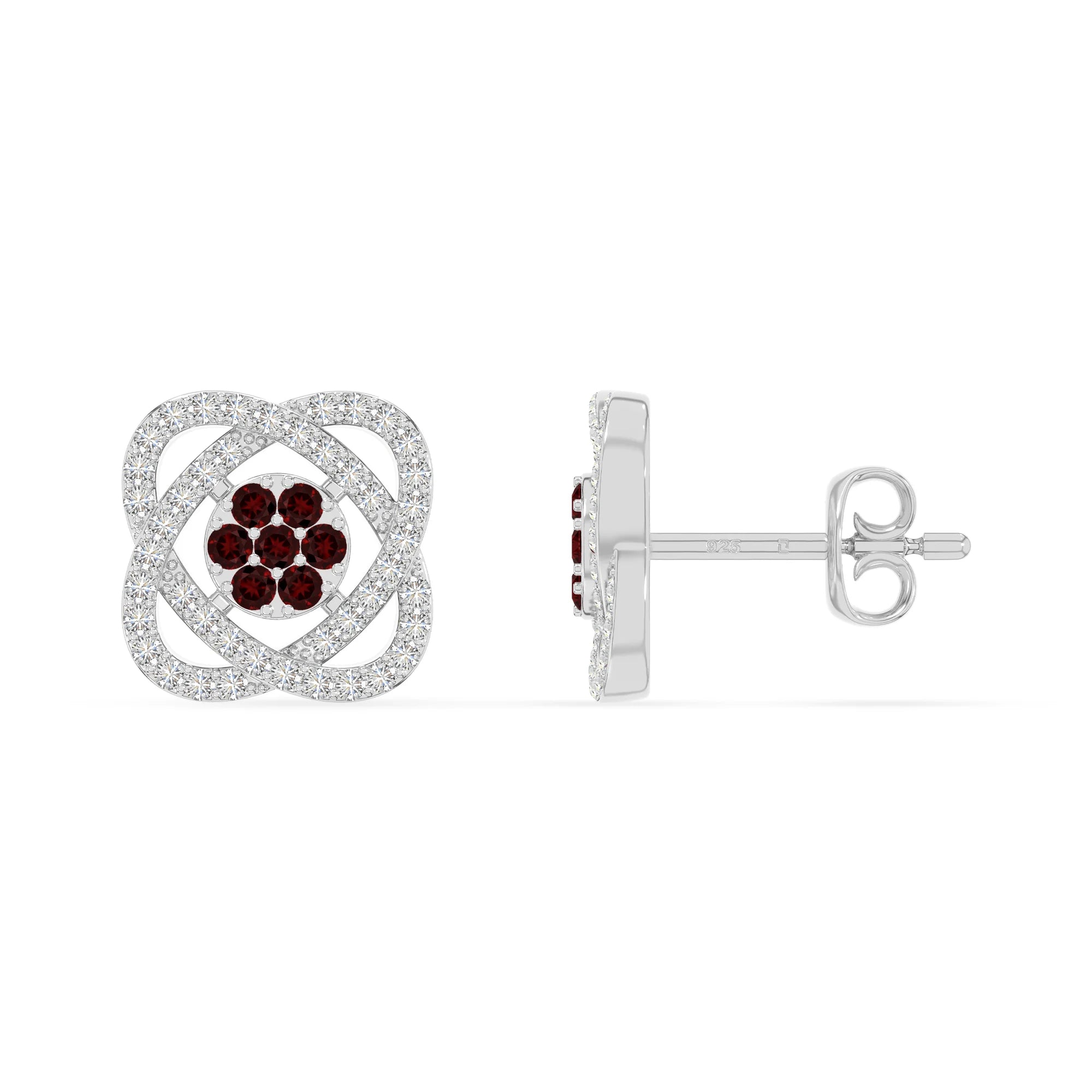 natural garnet inner power stud earrings in sterling silver 