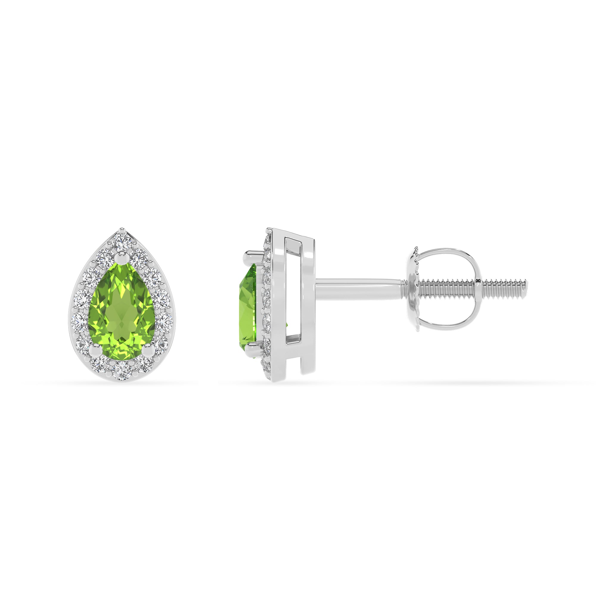 natural peridot pear stud earrings with moissanite 