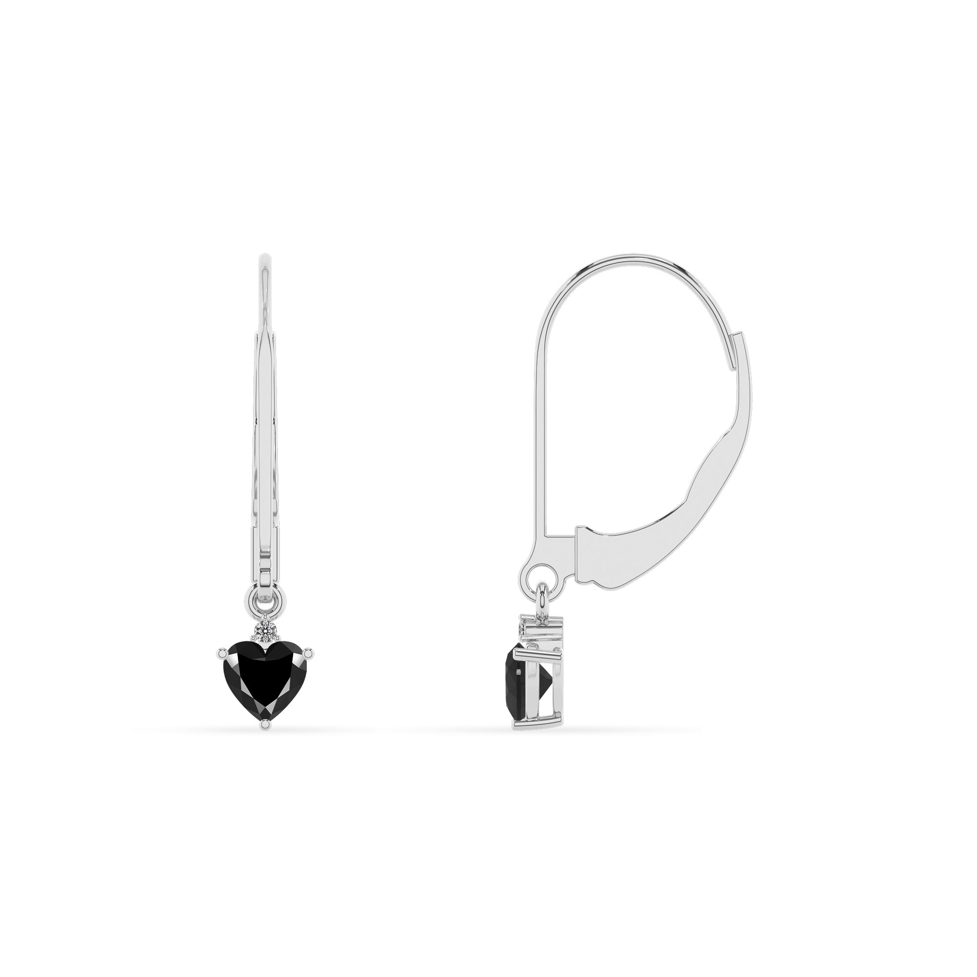 natural black onyx heart dangle earrings with moissanite 