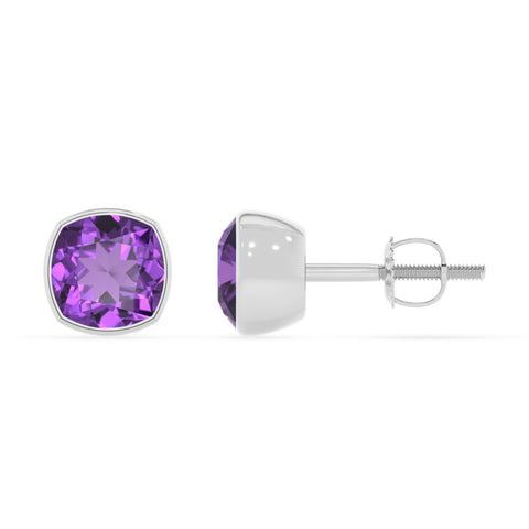 lab grown amethyst cushion stud earrings 