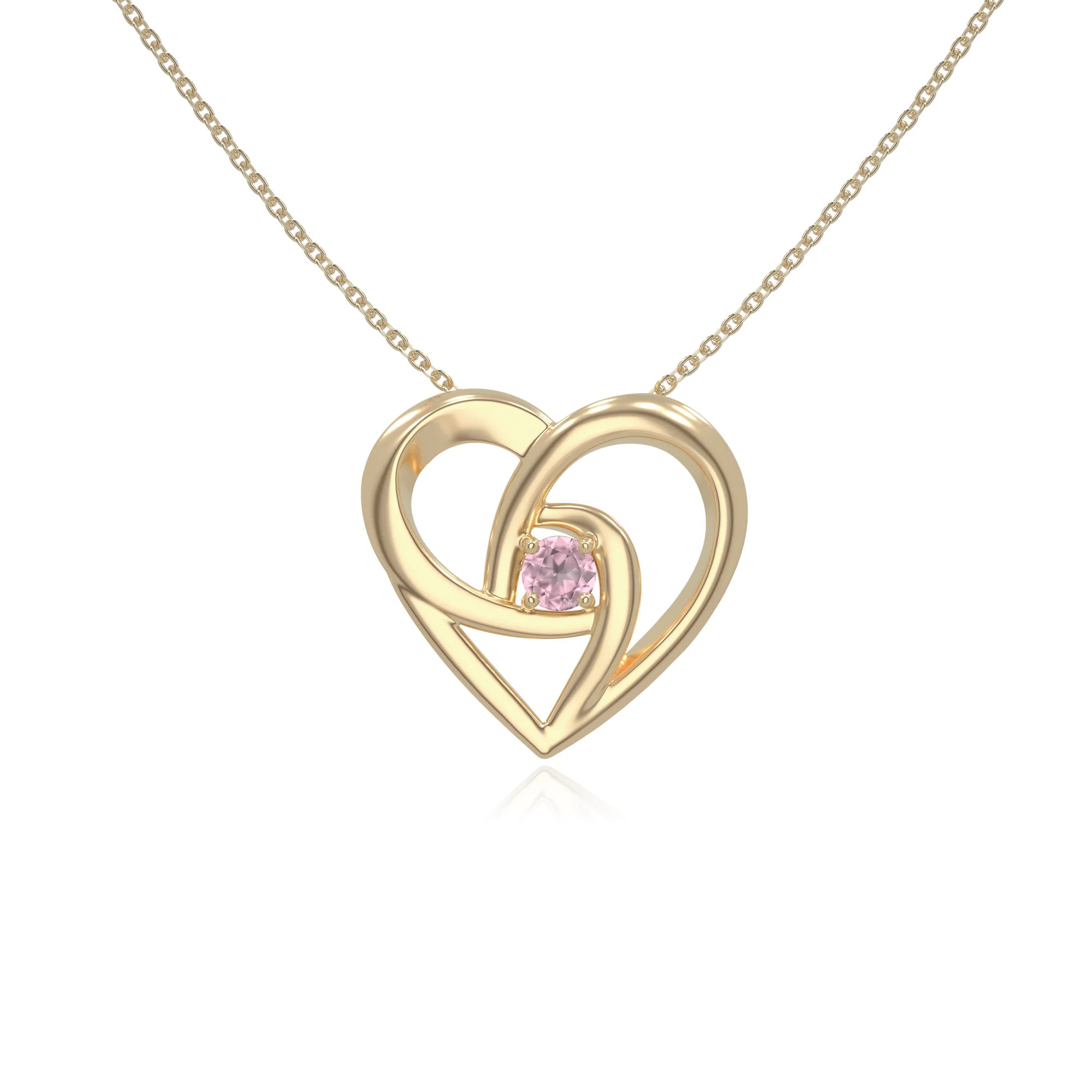 natural pink-tourmaline floral heart necklaces in yellow gold vermeil 