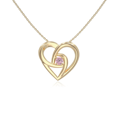 natural pink-tourmaline floral heart necklaces in yellow gold vermeil 
