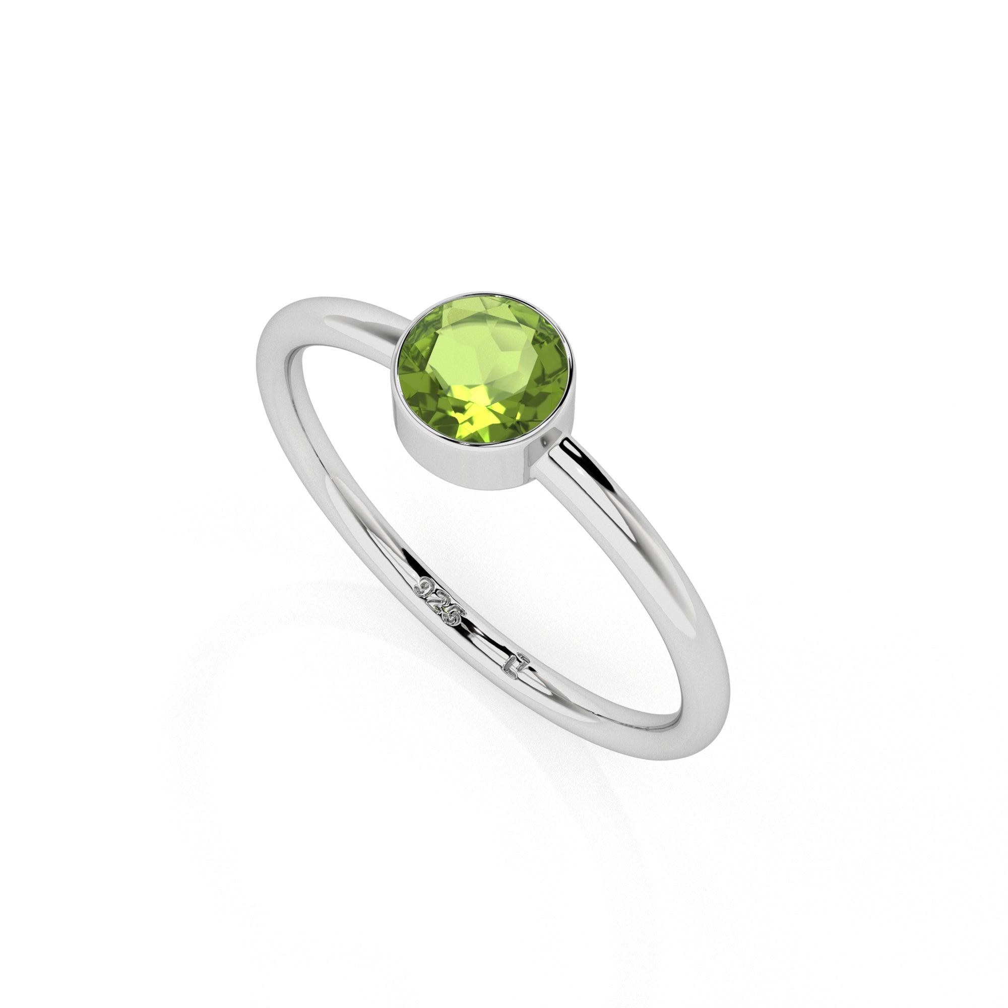 peridot round cut stackable bezel-set ring