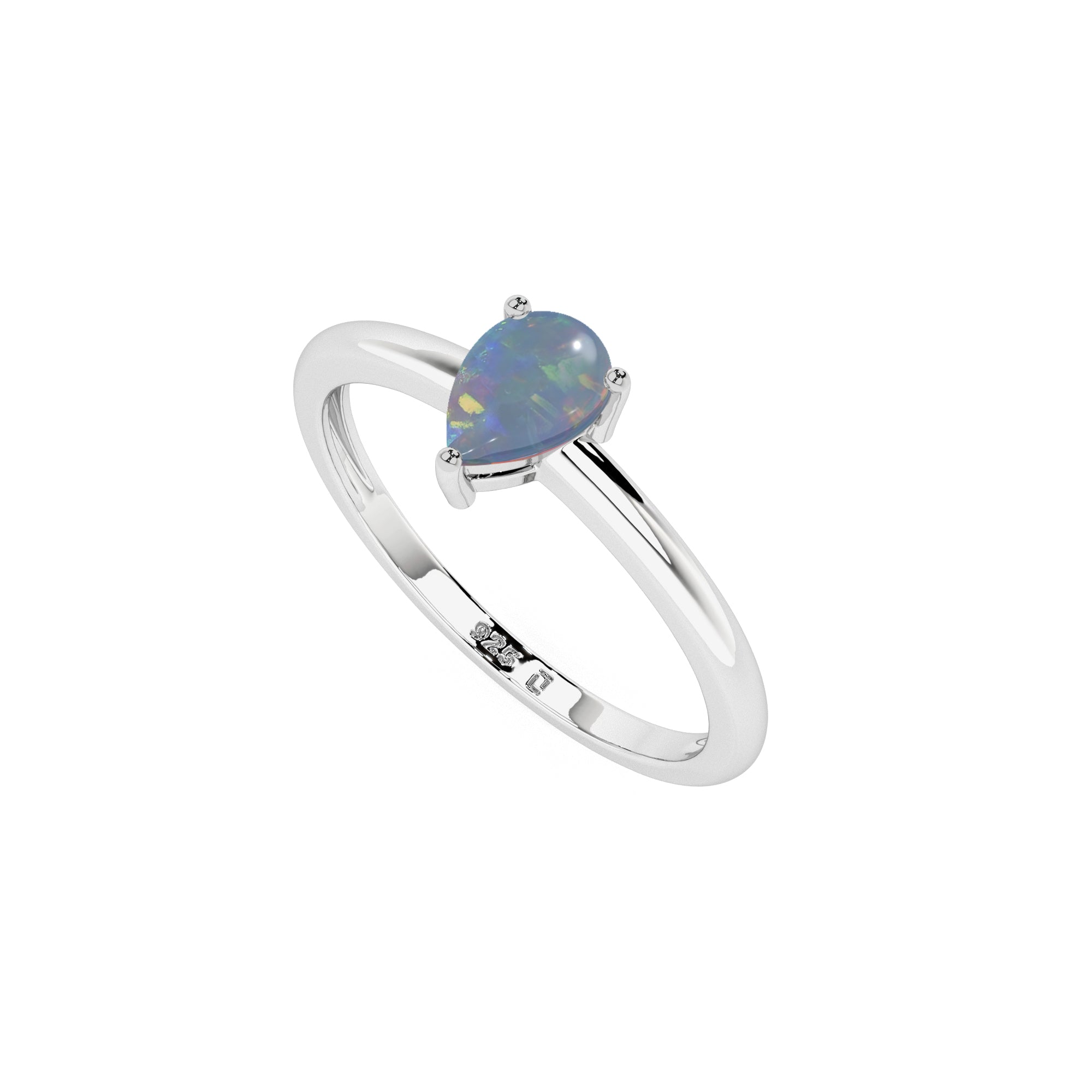 australian opal pear cab stackable prong-set ring