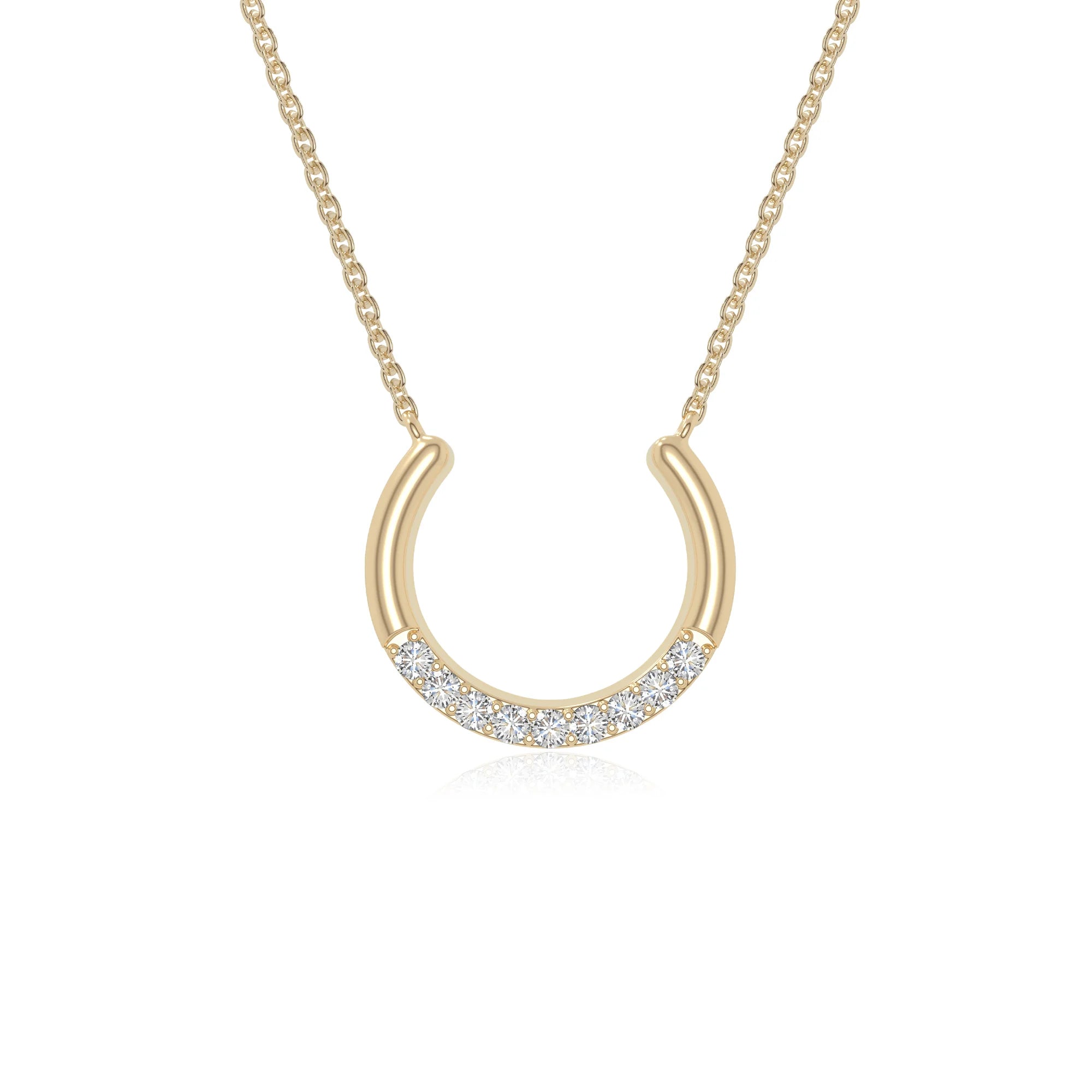 moissanite horse shoe necklaces in yellow gold vermeil 